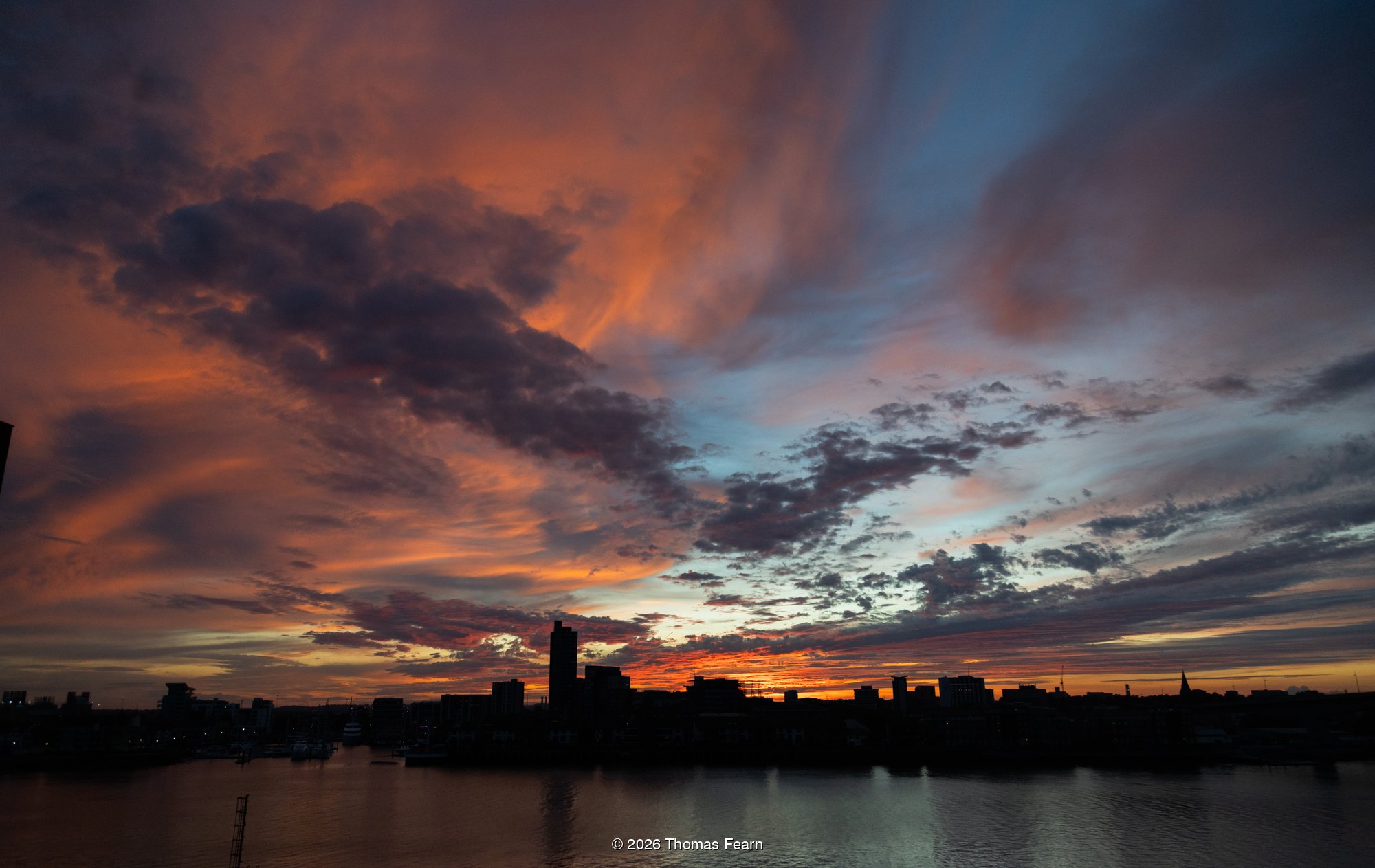 Sunset over the city waterfront